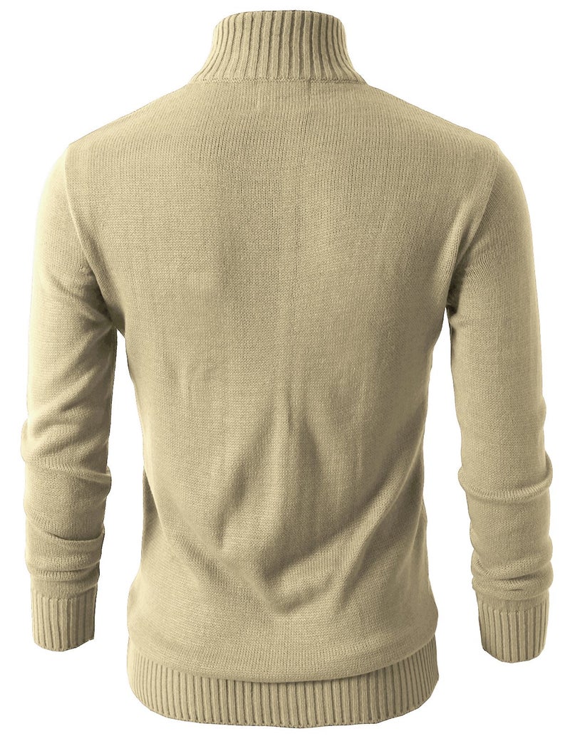 H2H Men's Casual Slim Fit 1/4 Zip up Long Sleeve Pullover Mock Neck Sweater Beige US L/Asia XL (KMOSWL021) - Image 3